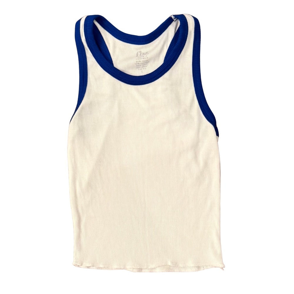 Flowers by Zoe White Ribbed Tank with Royal Blue Piping Girls size L NWT
